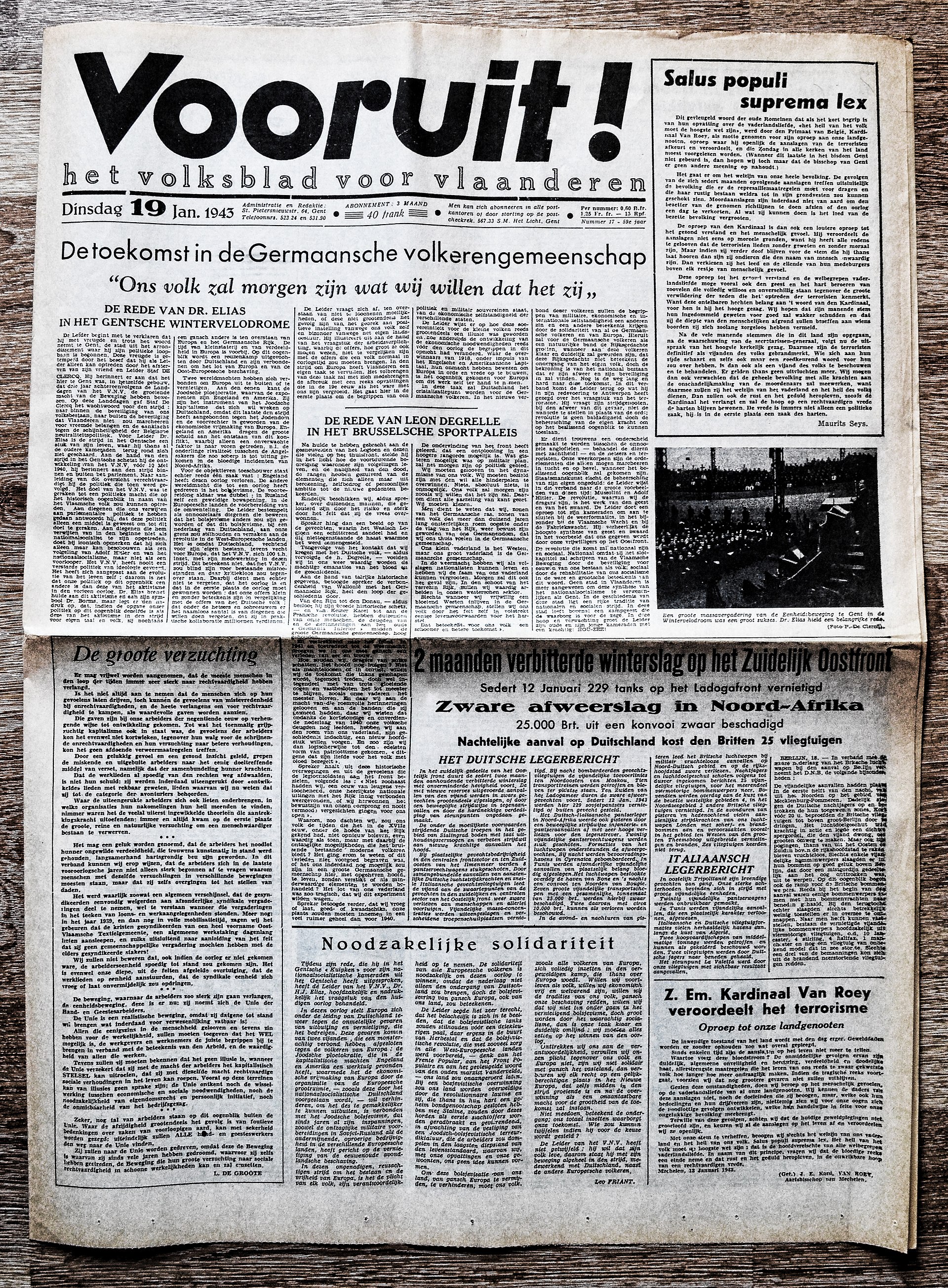 Couverture du quotidien Vooruit — 19 janvier 1943